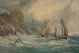 John Faulkner, R.H.A. - Shipping off a rocky coastline, Dublin Bay