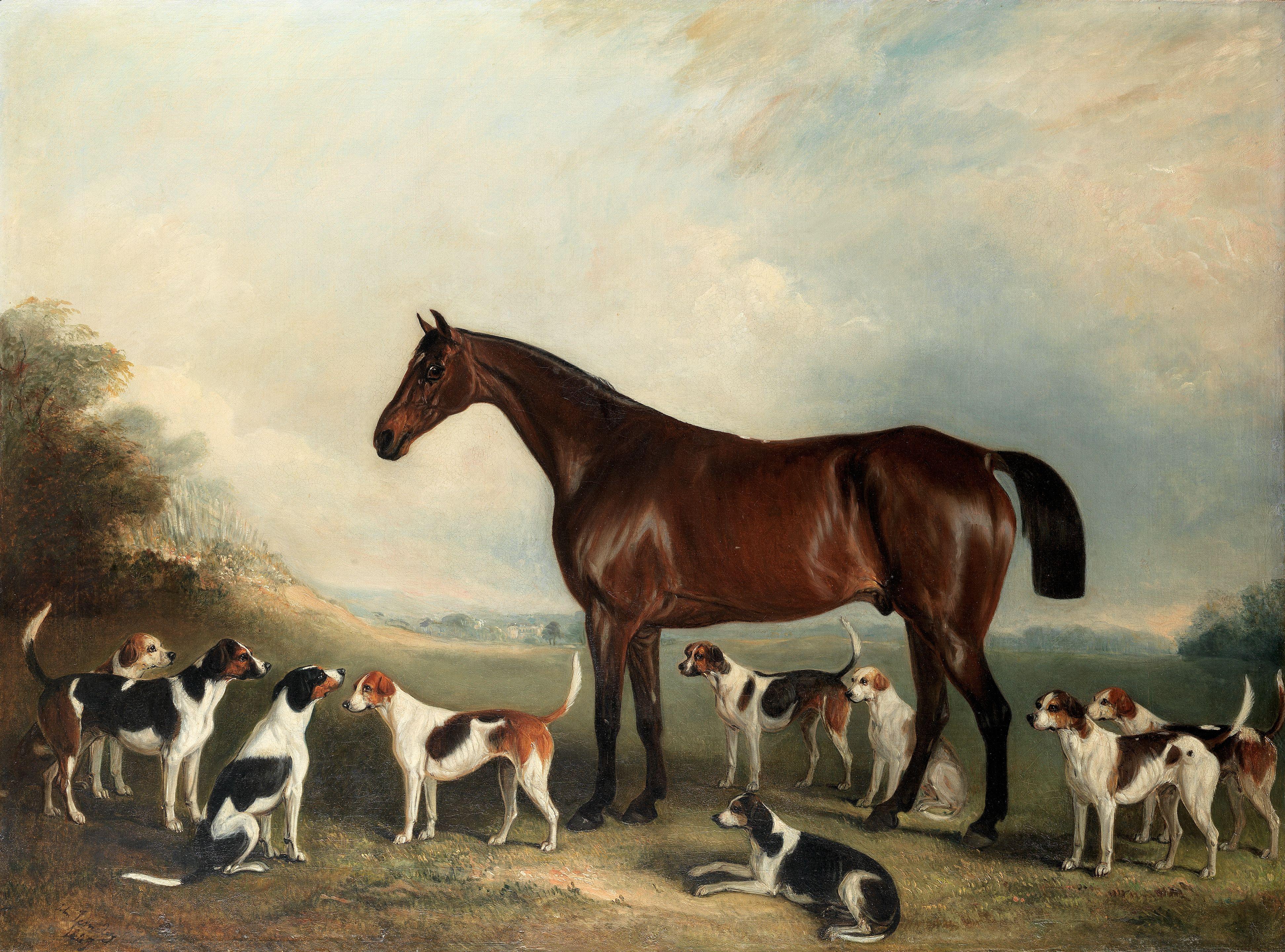 John Ferneley Junior - The Hunter Merry Lad With Hounds In A Landscape