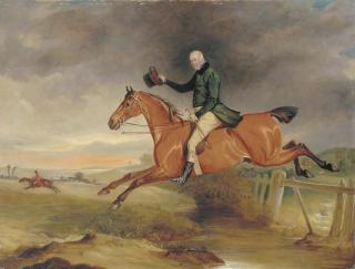 John Ferneley, Sen. - Portrait of George Marriot On His Bay Hunter Taking A Fence With A Hunt Beyond