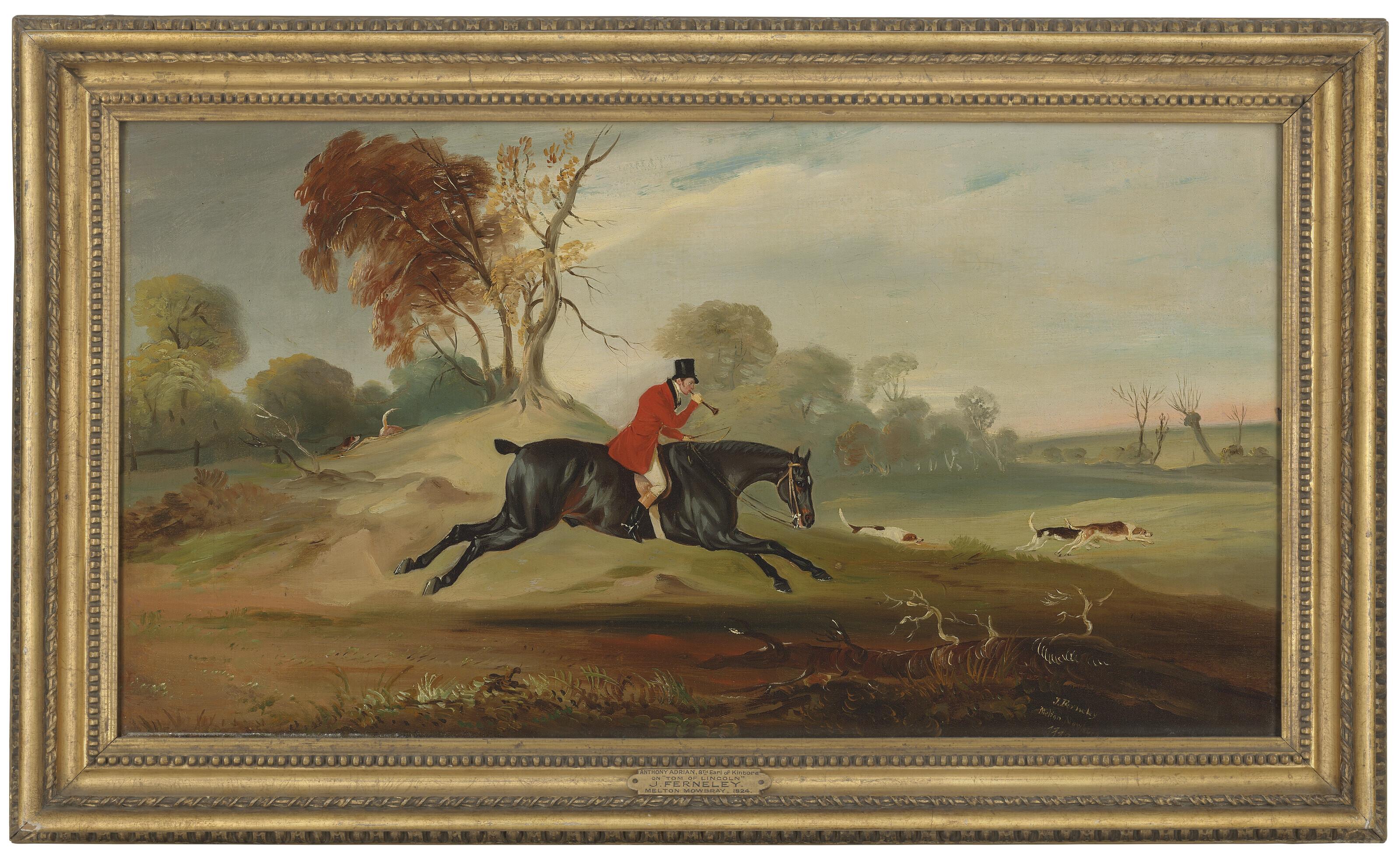 John Ferneley Senior - Anthony Adrian, 7th Earl of Kintore on Tom of Lincoln, hunting in an extensive landscape