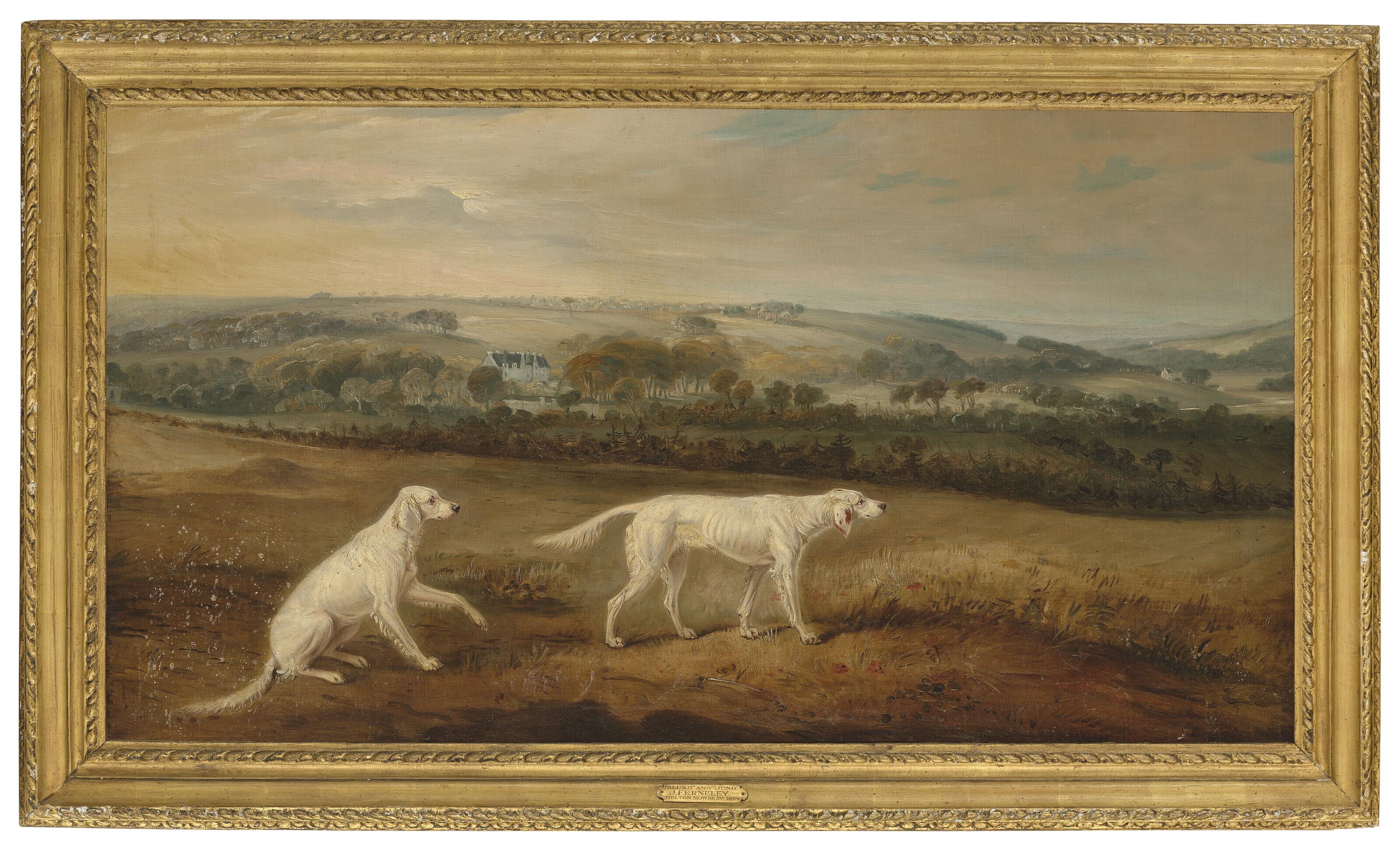 John Ferneley Senior - Blush and Juno, English Setters in an extensive landscape