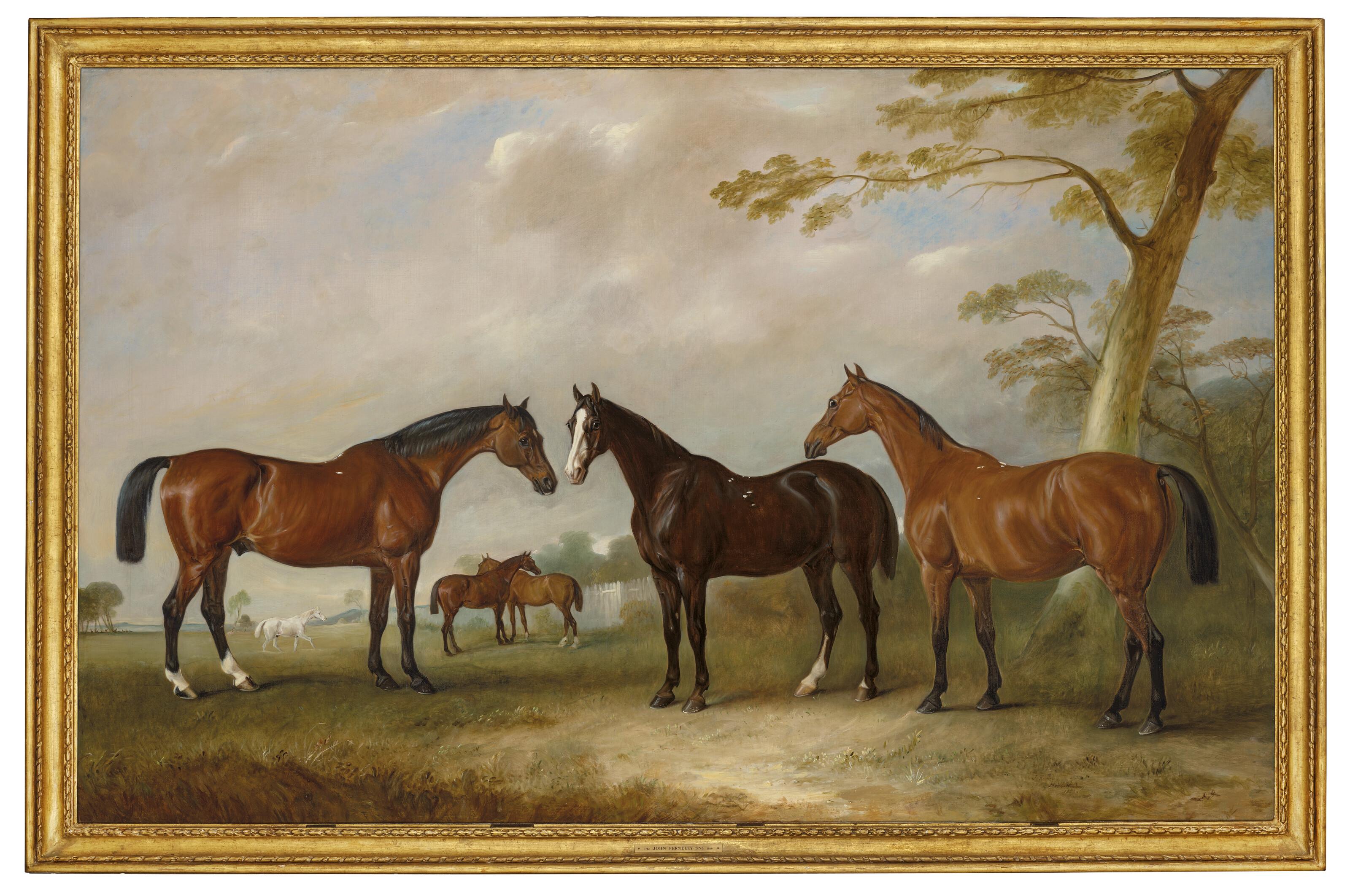 John Ferneley Senior - Intrepid, Conqueror and Bay Bolton with Silkman and Darnley beyond in a landscape
