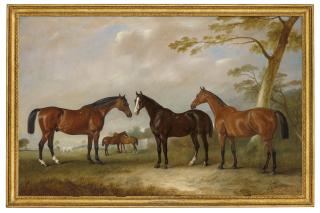 John Ferneley Senior - Intrepid, Conqueror and Bay Bolton with Silkman and Darnley beyond in a landscape
