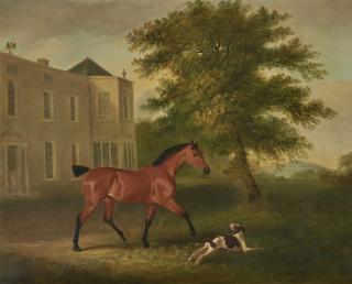 John Ferneley Snr. - A Chestnut Horse And A Hound Outside Humewood Manor, Co. Wicklow