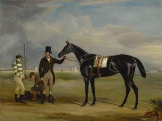 John Ferneley Snr. - British Mr. Thomas Cosby\'S Racehorse Pussy With Trainer And Jockey—William Day And His Brother John Day— At A Finishing Post