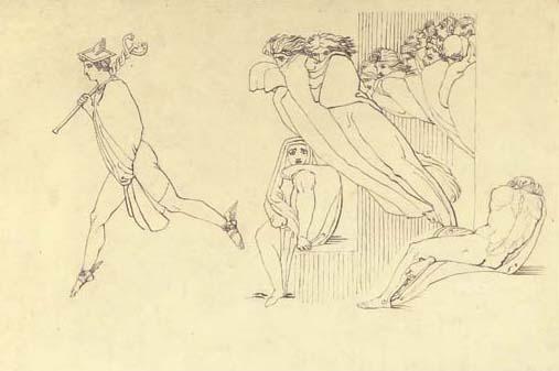 John Flaxman, R.A. - Illustration To Homer\'S Odyssey: Hermes Conducting The Souls of The Suitors To The Infernal Region