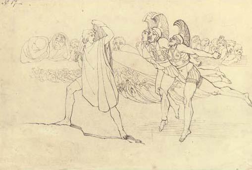 John Flaxman, R.A. - Illustration To Homer\'S Odyssey: Odysseus Terrified By The Ghosts