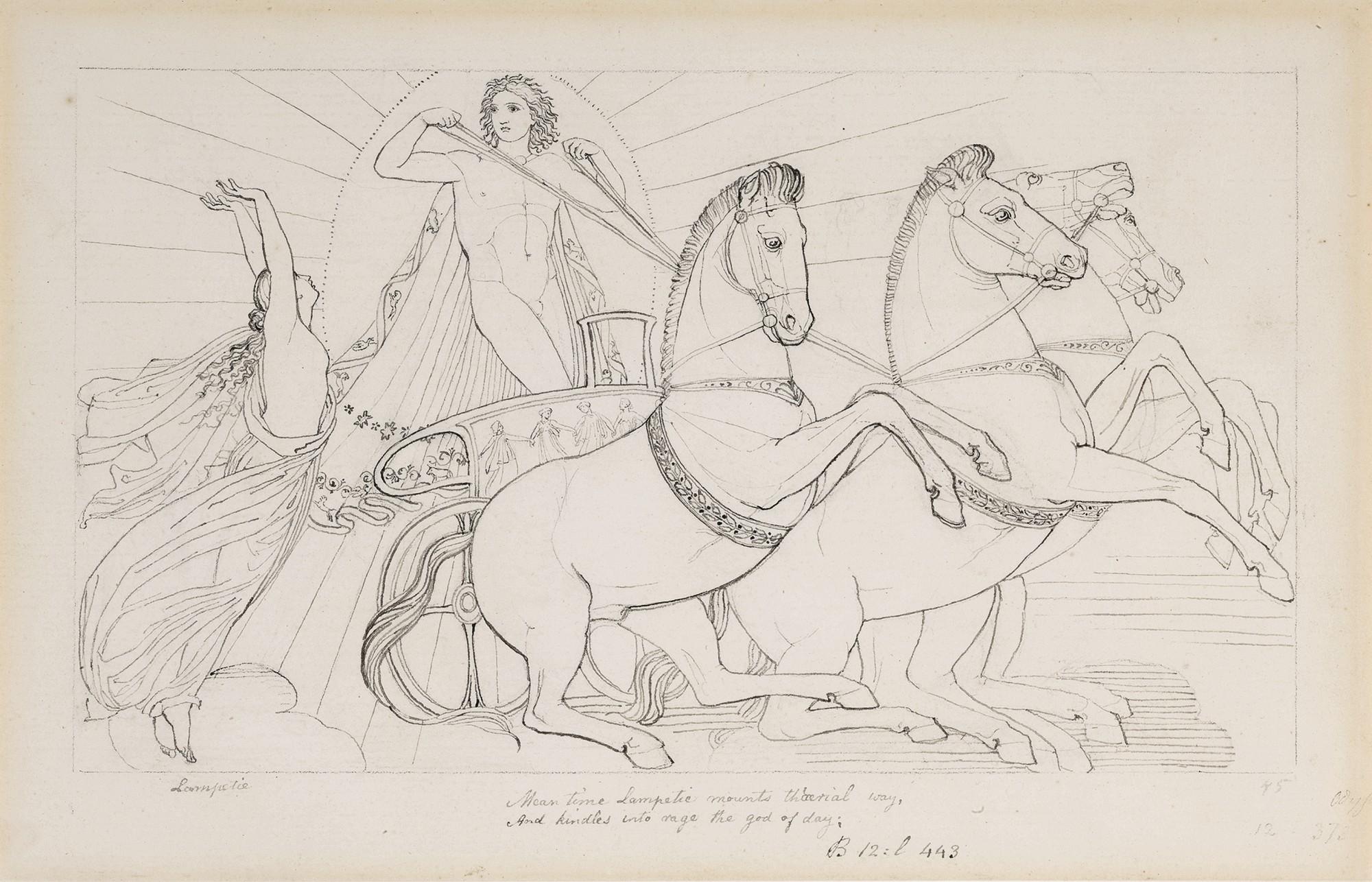 John Flaxman - Apollo In His Chariot And Thetis And Her Maids: Two Drawings