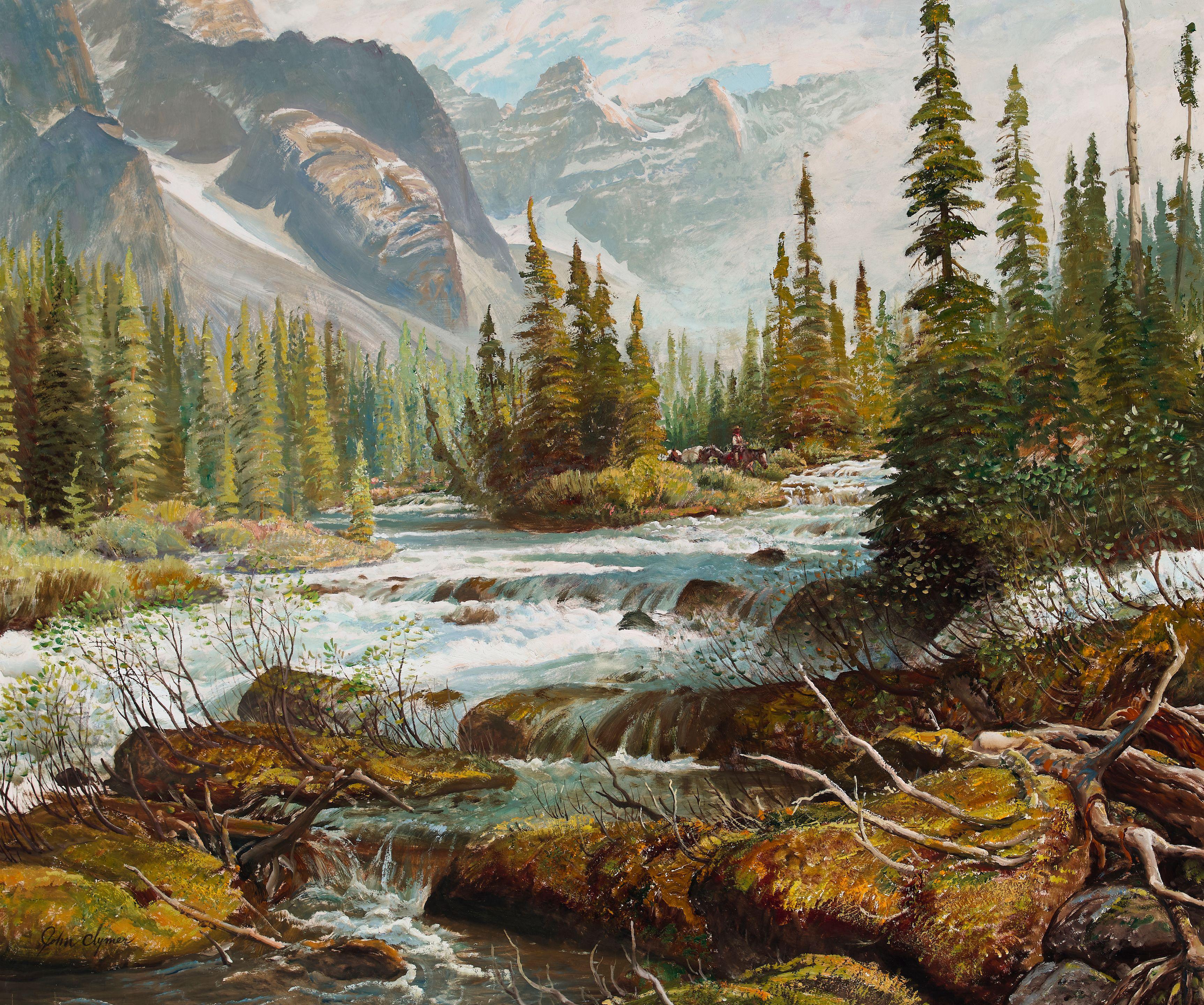 John Ford Clymer - Where the Cool Moss Grows, Morain River 30 x 36 in. framed 40 1/2 x 46 1/2 in.