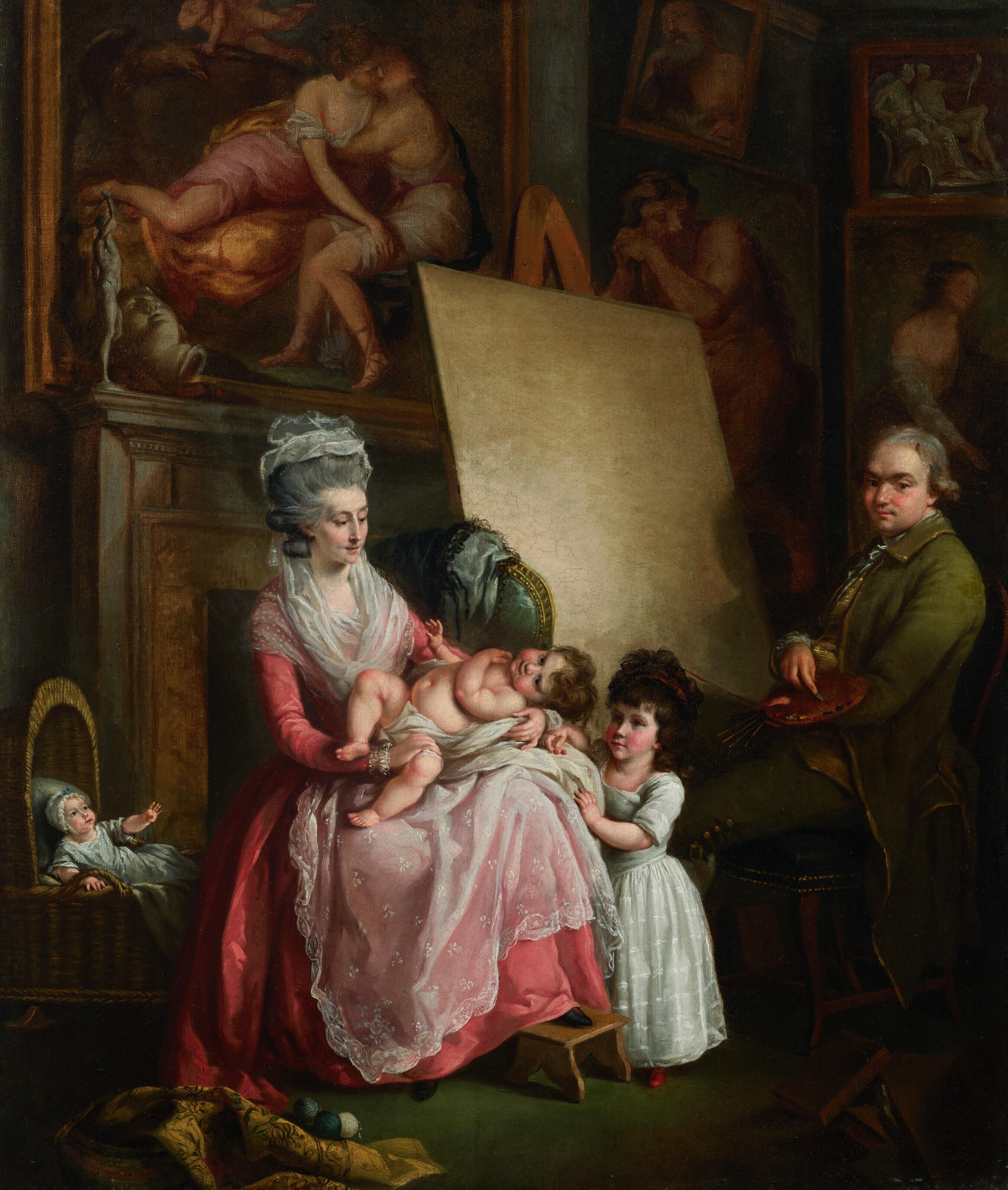 John Francis Rigaud, R. A. - Portrait of the artist with his wife and children, in his studio