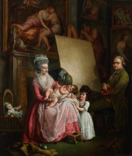 John Francis Rigaud, R. A. - Portrait of the artist with his wife and children, in his studio