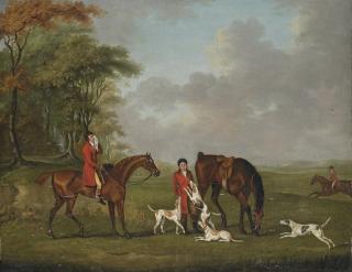 John Francis Sartorius - Huntsmen and hounds by the edge of a wood