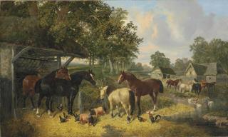 John Frederick Herring Jnr. - Horses, Pigs and Chickens in a Farmyard