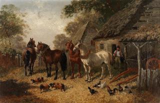 John Frederick Herring, Jnr. - Morning at the yard, A pause at the pond; a pair