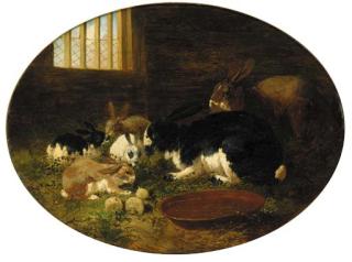 John Frederick Herring Jnr. - Rabbits in a barn