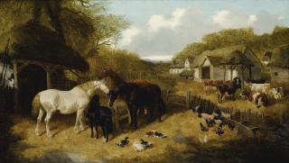 John Frederick Herring Jr. - British cattle, Pigs, Ducks, Chickens And Horses In A Farmyard