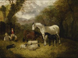 John Frederick Herring Jr. - British horses And Sheep In A Stable Yard