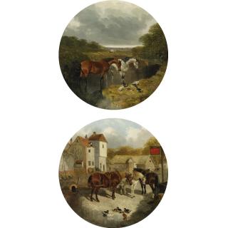 John Frederick Herring, Jr. - British Horses Watering And Horses Outside The Boot Inn (A Pair)