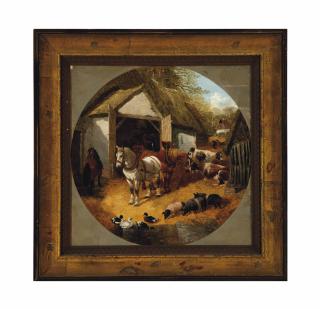 John Frederick Herring Jr. - Carriage horses amongst farmyard animals