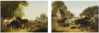 John Frederick Herring Jr. - The Barnyard; The Pasture:  A Pair Of Paintings