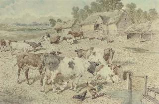 John Frederick Herring, Jun. - A Farmyard Scene With Cattle, Poultry And Pigs