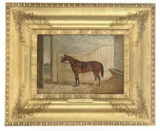 John Frederick Herring Jun. - A saddled carriage horse in a stable