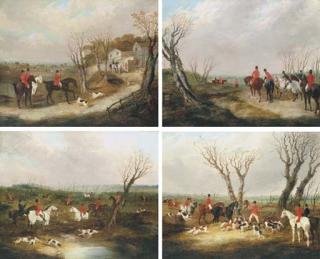 John Frederick Herring, Jun. - A set of four hunting scenes: Leaving the Kennels; Going to Covert; Drawing the Covert; and The Death