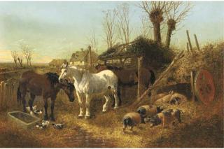 John Frederick Herring, Jun. - Horses and pigs in a farmyard