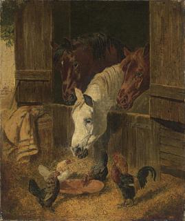 John Frederick Herring, Jun. - Three Horses at a Barn Door