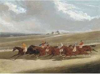 John Frederick Herring, Jun. - Touchstone winning the 1836 Doncaster Cup, with Carew, Venison, Bee\'s Wing, General Chasse, and Flying Billy