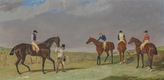 John Frederick Herring, Sen. - Preparing for the Doncaster Gold Cup, 1825, with Mr. Whittaker\'s \'Lottery\', Mr. Craven\'s \'Longwaist\', Mr. Lampton\'s \'Cedric\', and Mr. Farquharson\'s \'Figaro\'