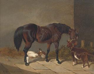 John Frederick Herring Snr. - A Bay Horse With A Goat And Ducks