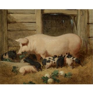 John Frederick Herring Snr. - British A Sow And Her Litter