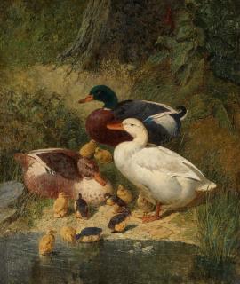 John Frederick Herring, Snr. - Ducks with ducklings on a pond
