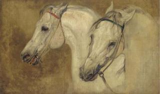 John Frederick Lewis, R.A., H.R.S.A., - Two arab horses\' heads