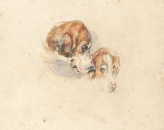 John Frederick Lewis, R.A., P.O.W.S. - Study of Great Danes - heads