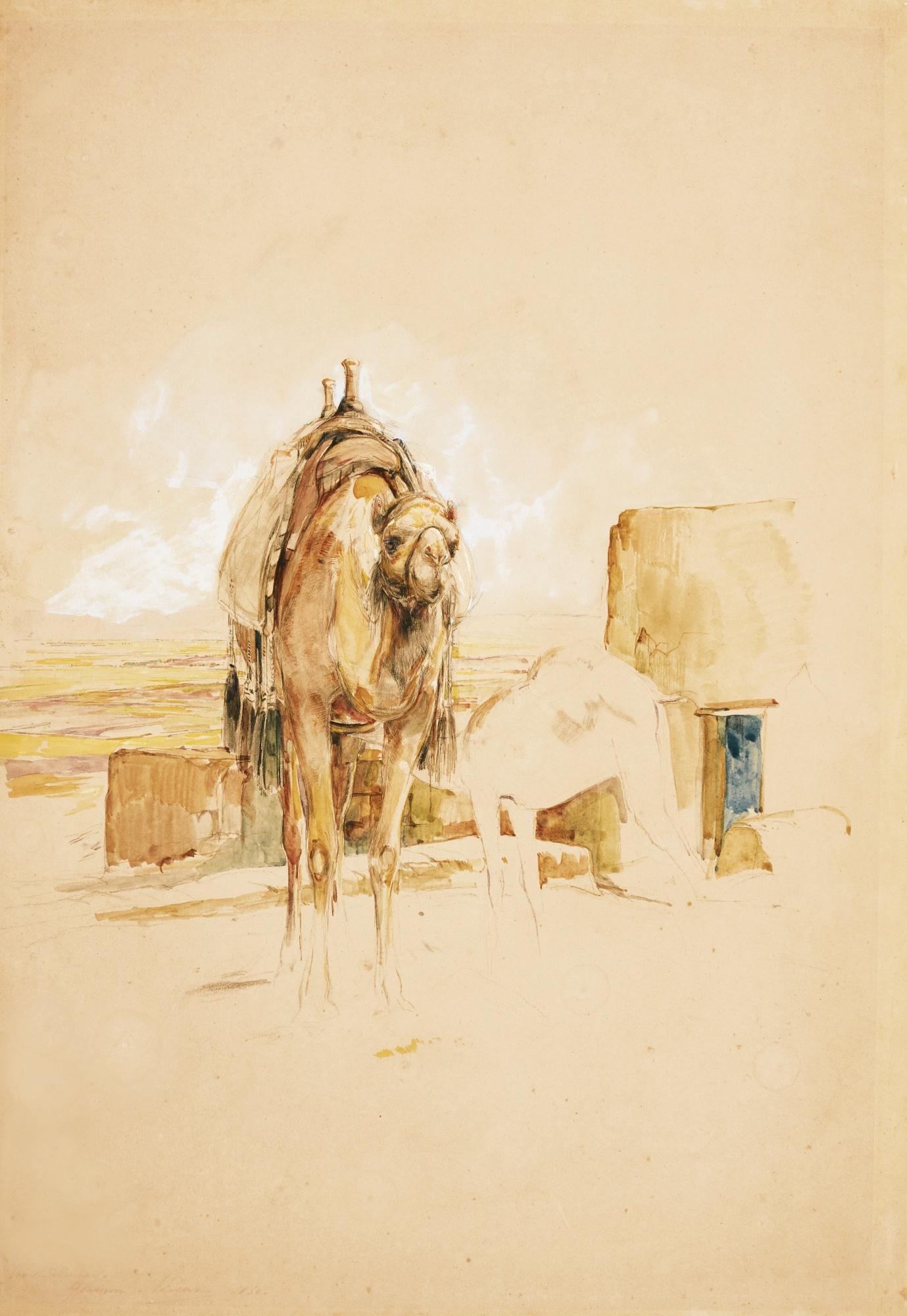 John Frederick Lewis, R.A. - A Camel With Her Young At West Thebes, Egypt