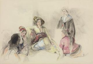 John Frederick Lewis, R.A. - Four women in an  interior, Brussa, Turkey