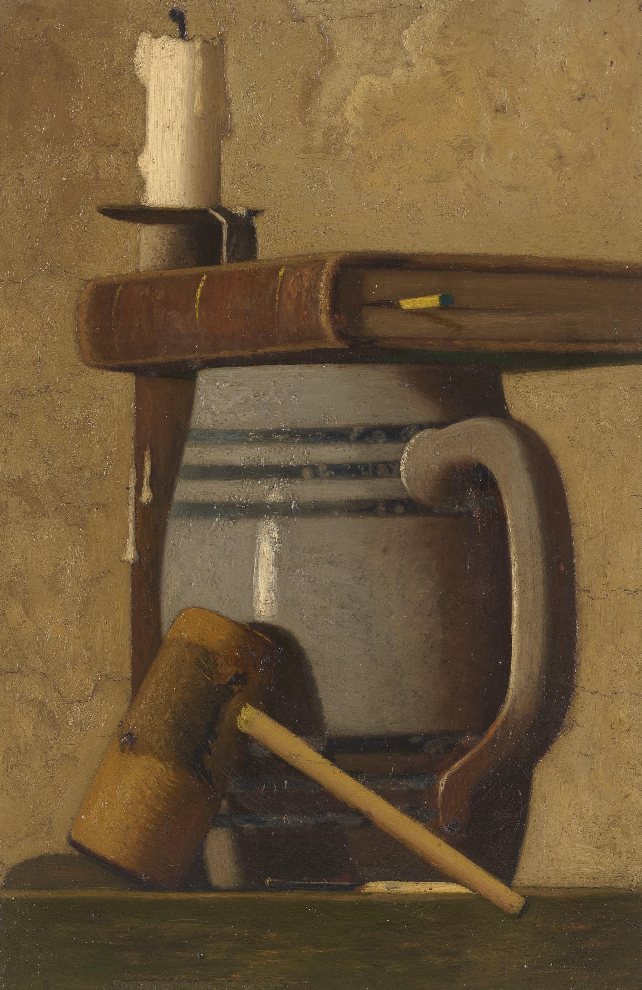 John Frederick Peto - Still Life with Corncob Pipe, Beerstein, Book and Candlestick