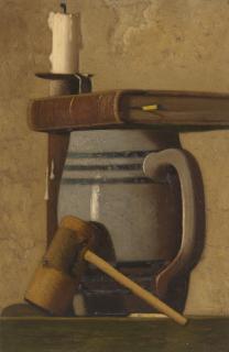 John Frederick Peto - Still Life with Corncob Pipe, Beerstein, Book and Candlestick