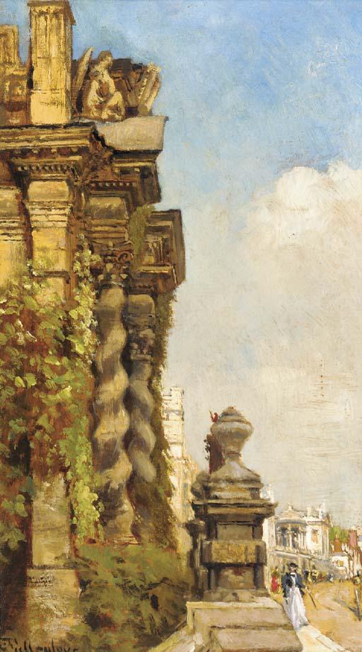 John Fulleylove, R.I. - The University church of Saint Mary\'s with Queen\'s College beyond, Oxford