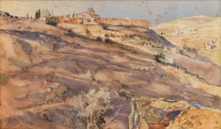 John Fulleylove - Jerusalem, south wall of the temple area, from the Valley of Hinnom, at sunset