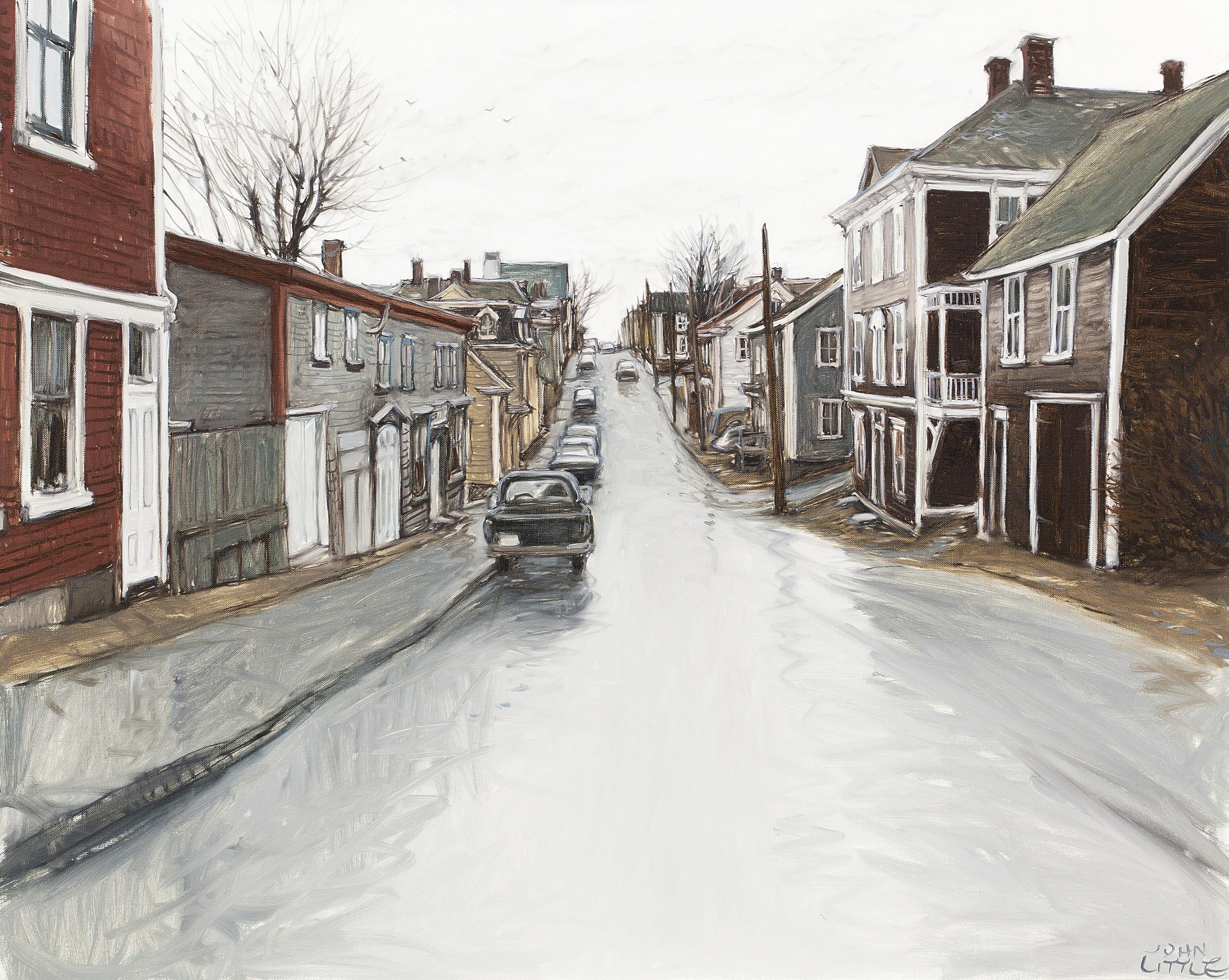 John Geoffrey Caruthers Littleb. - Rainy Day In December - Pelham Street, Lunenburg, N.S.