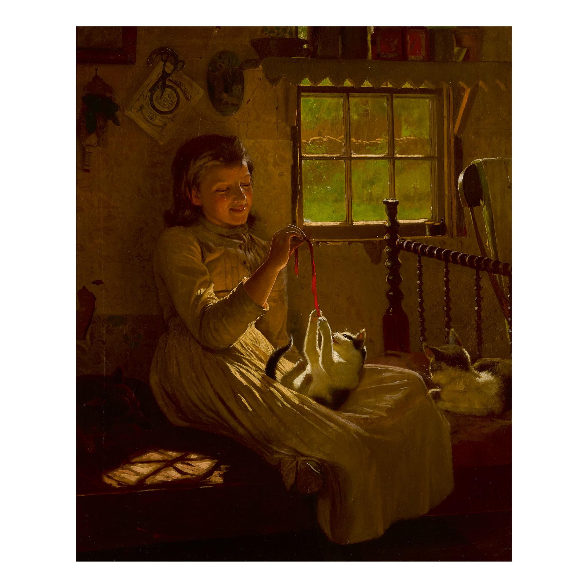 John George Brown - Girl With Kittens