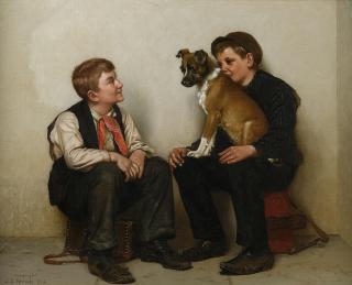 John George Brown - Two Shoeshine Boys with a Dog