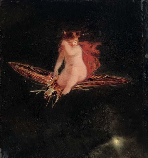 John George Naish - Puck riding on a moth