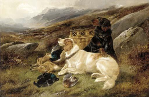 John Gifford - An English And A Gordon Setter With The Day\'S Bag On A Moor