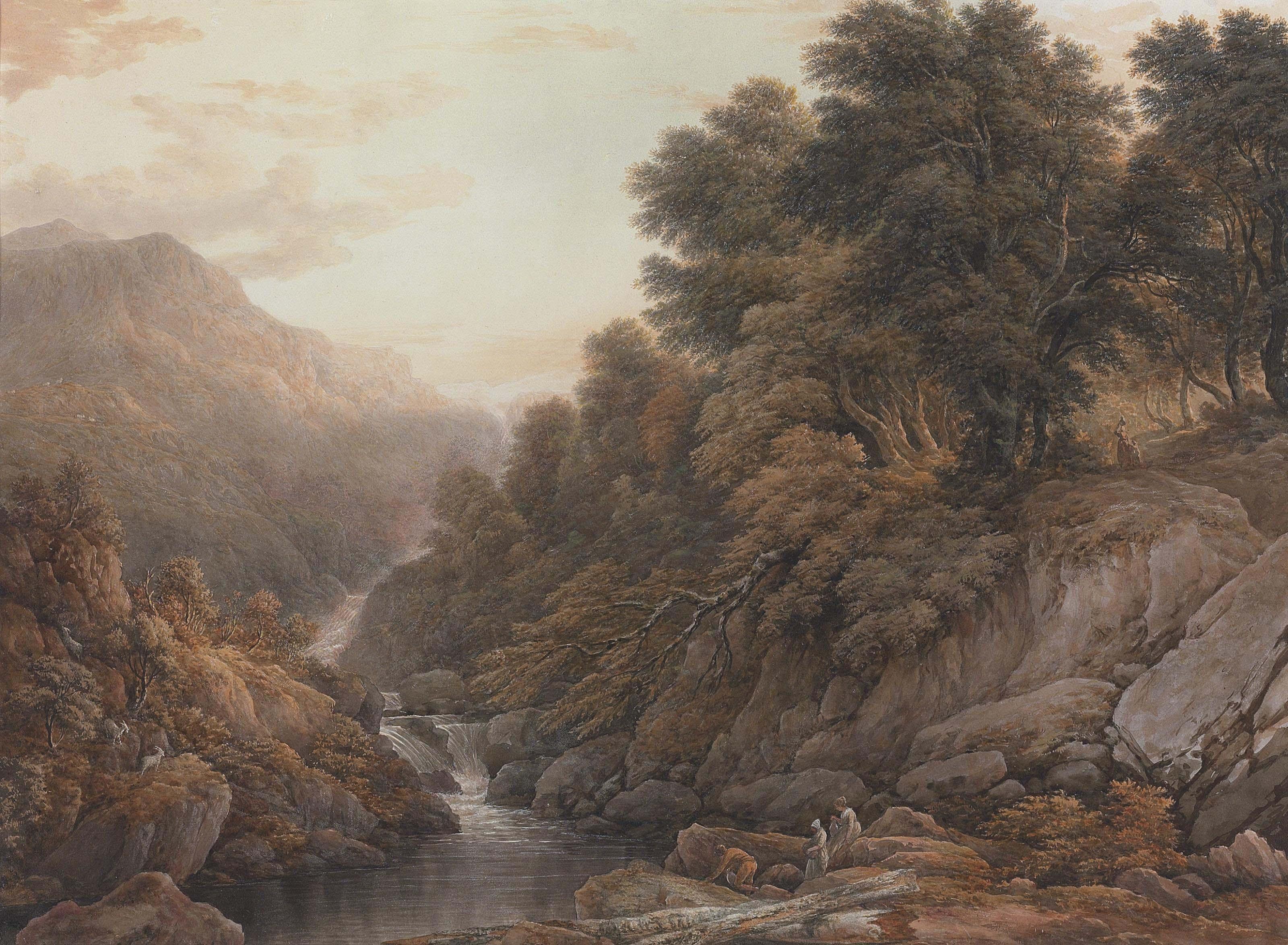 John Glover, O.W.S. - A waterfall between Llanrwst and Conway, North Wales