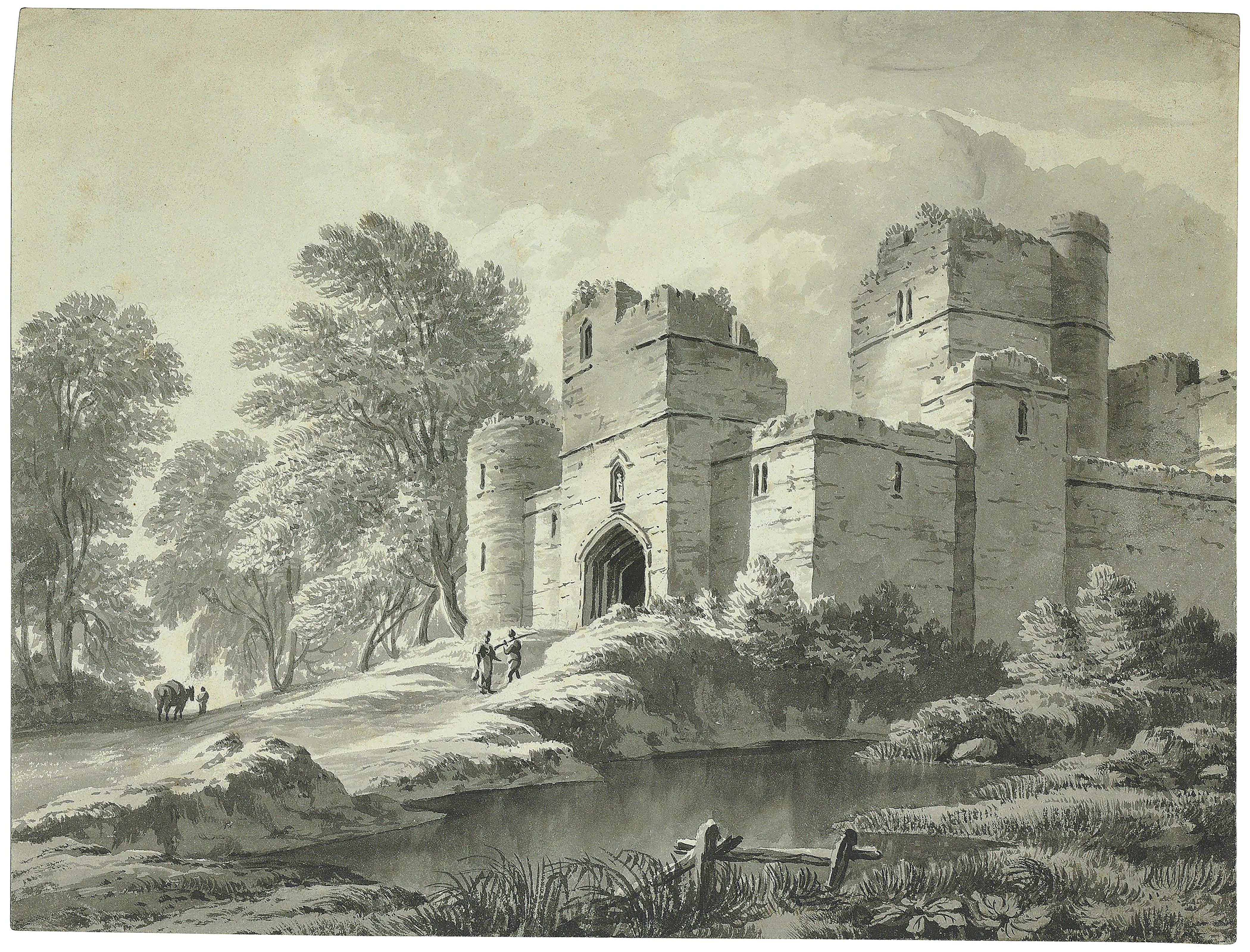 John Glover, O.W.S. - View of a castle and figures