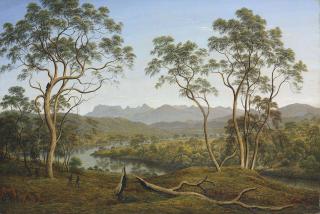 John Glover - Ben Lomond from Mr Talbot\'s property -- four Men catching Opossums